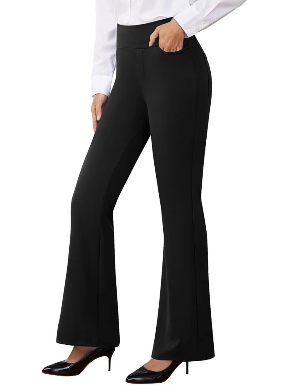 Women's Black Pull On Casual Slacks Imported Stretchy Dress Pants